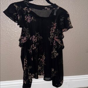 Astr Black Floral Sheer Blouse